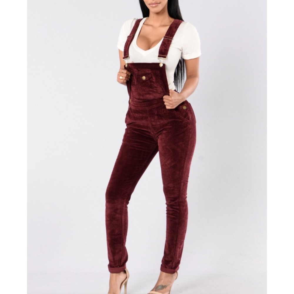 Fashion Nova Burgundy Corduroy Overalls